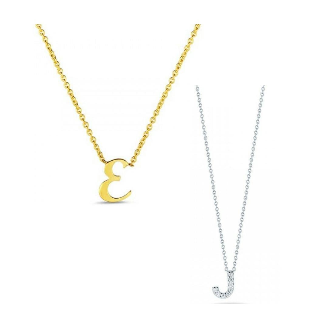 Roberto Coin yellow and white gold letter charm necklaces