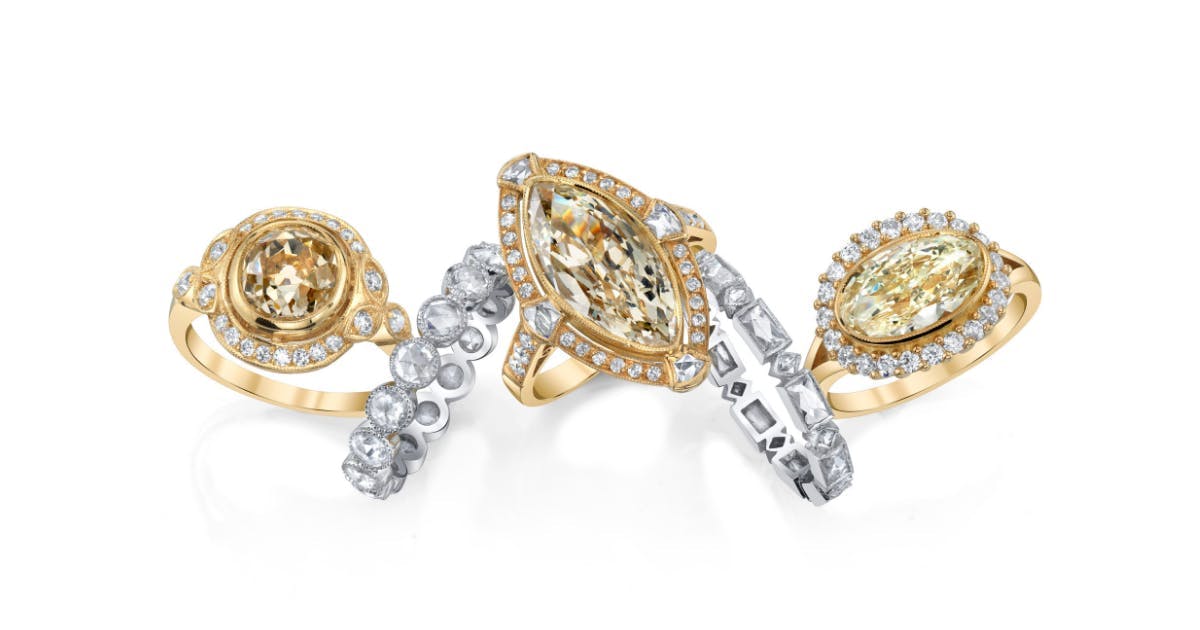 designer Single Stone yellow and white gold diamond rings