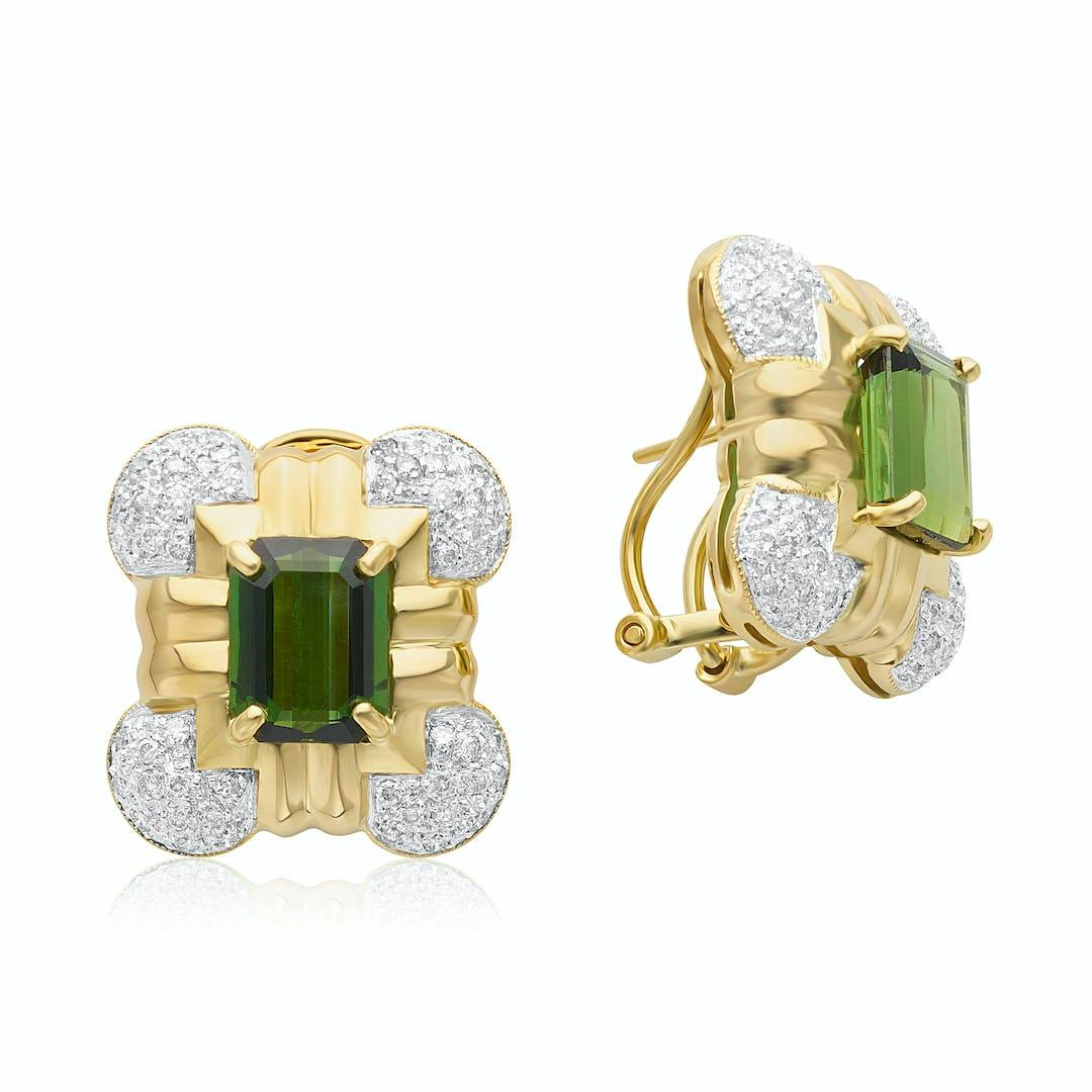 Estate yellow gold tourmaline and diamond earrings