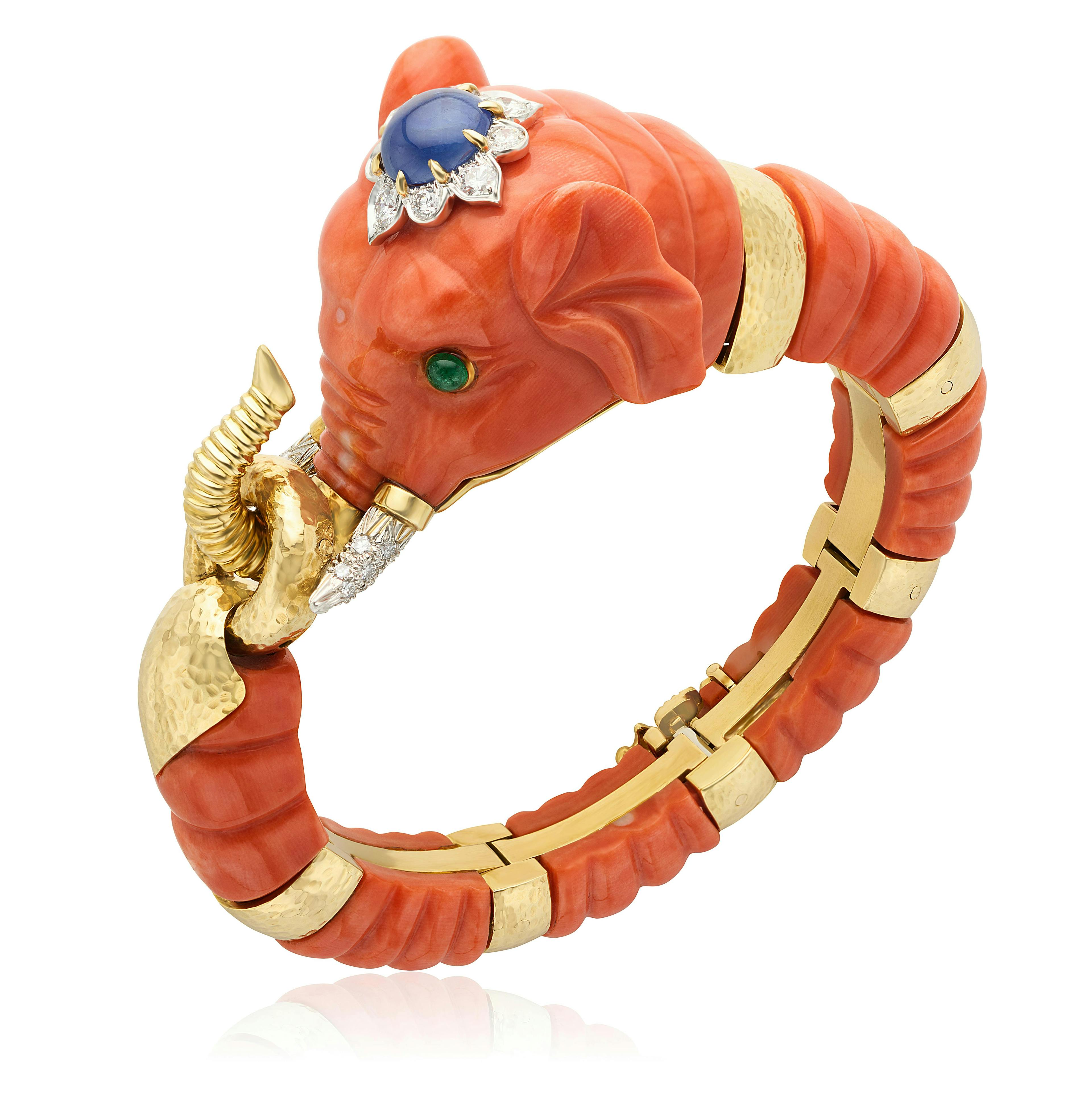 Estate David webb coral elephant bracelet