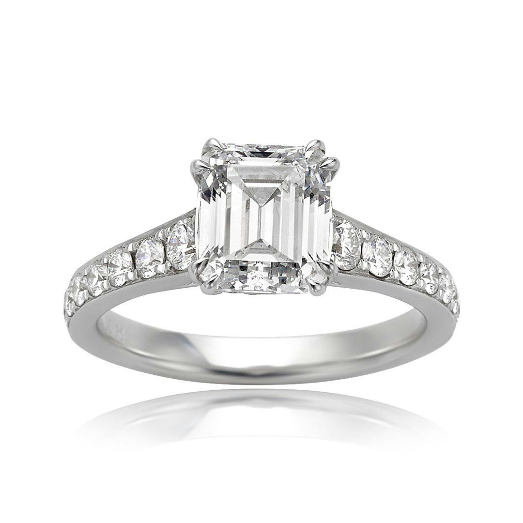 18k White Gold 2.14ct Emerald Cut Diamond Point of Love Ring