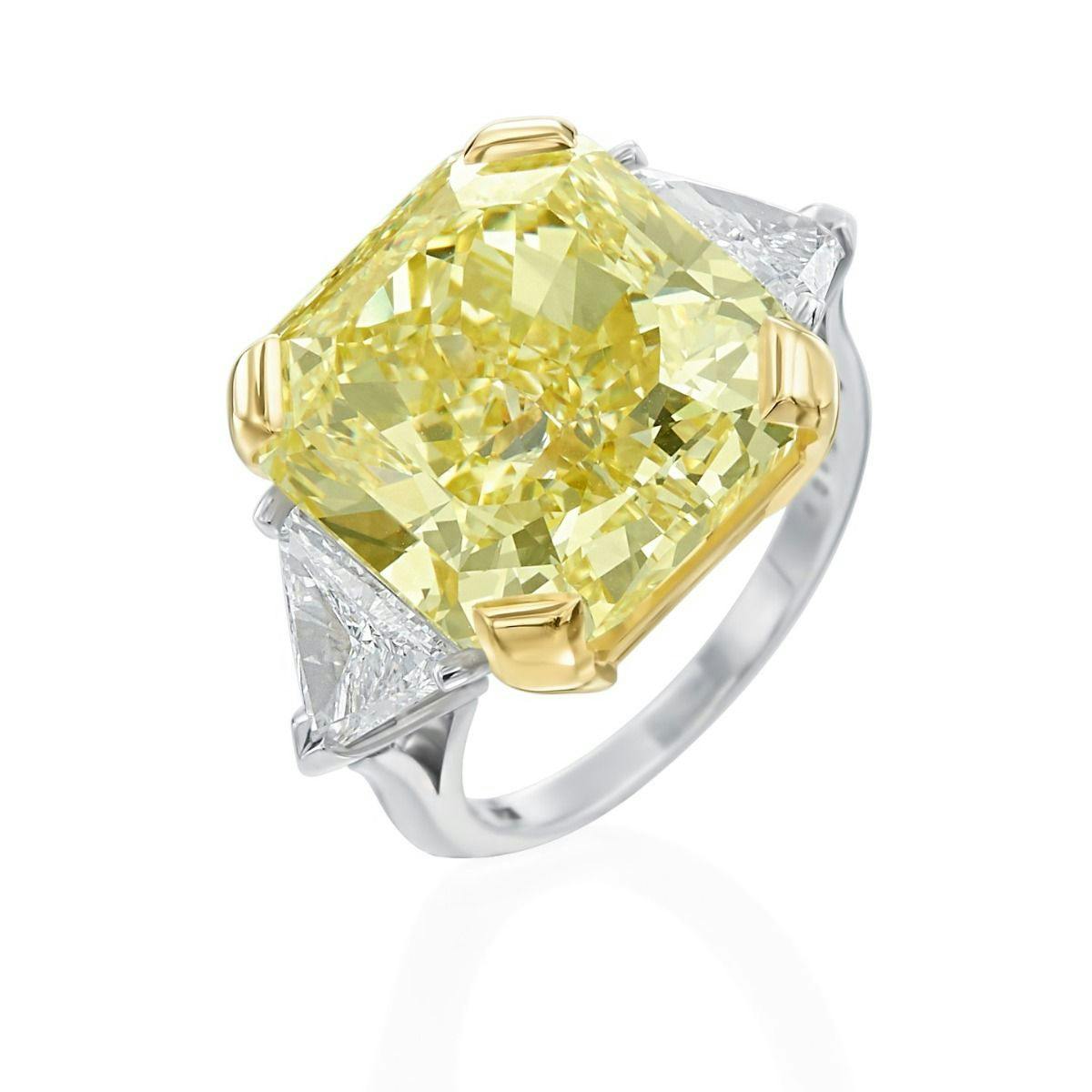 22 CT Natural Fancy Yellow Diamond 18k Yellow Gold & Platinum Engagement Ring