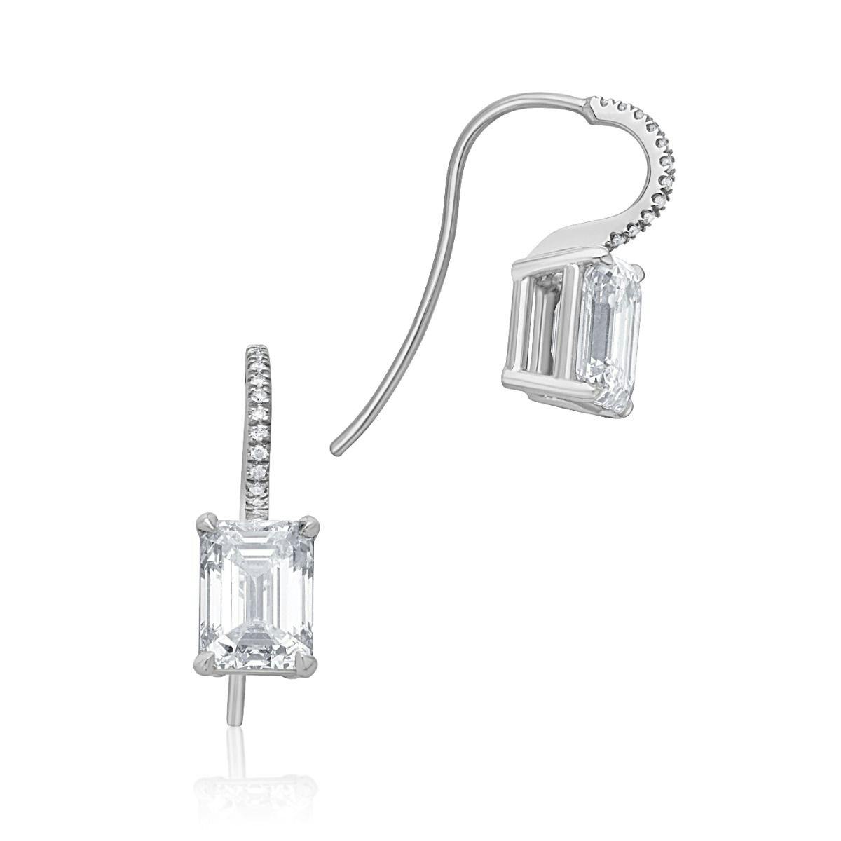 4.11 CT Emerald Cut Diamond Platinum Drop Earrings