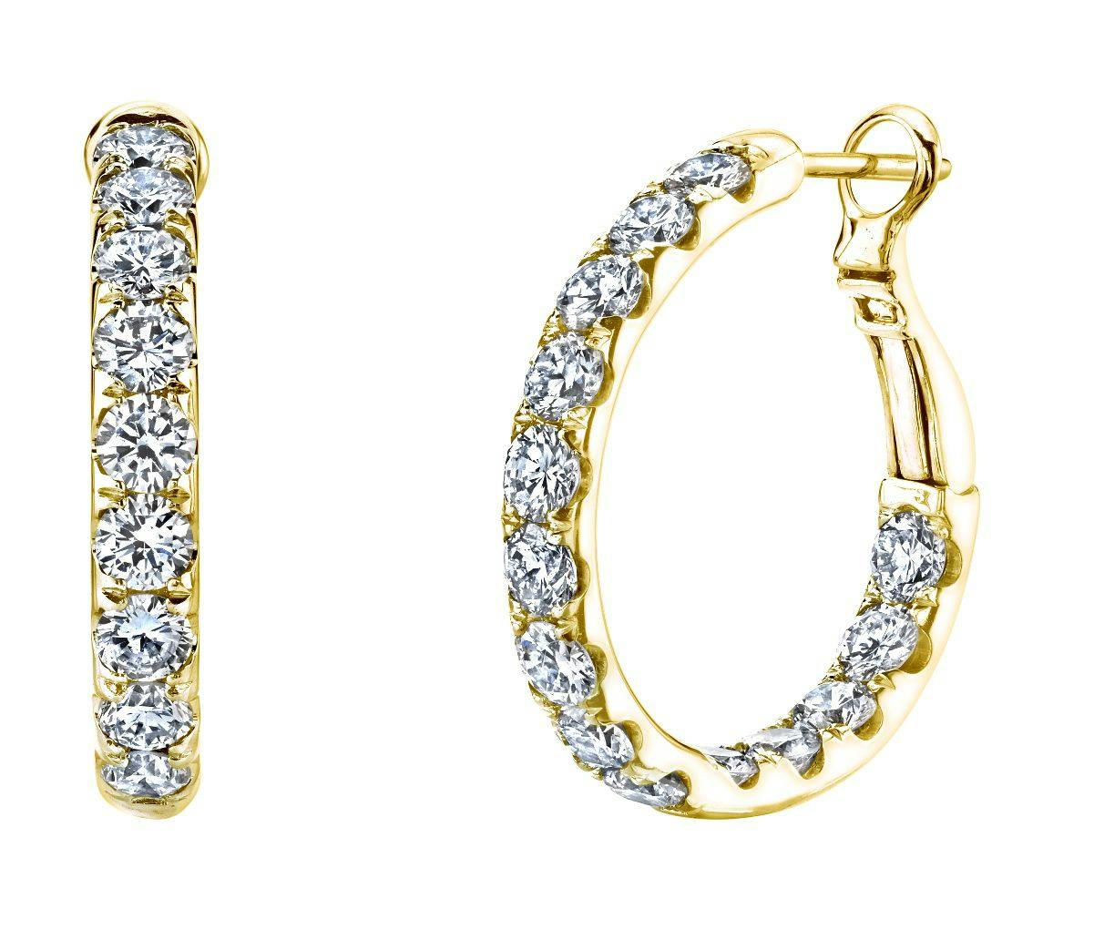 18k Yellow Gold 1.25 Inch Diamond Hoop Earrings