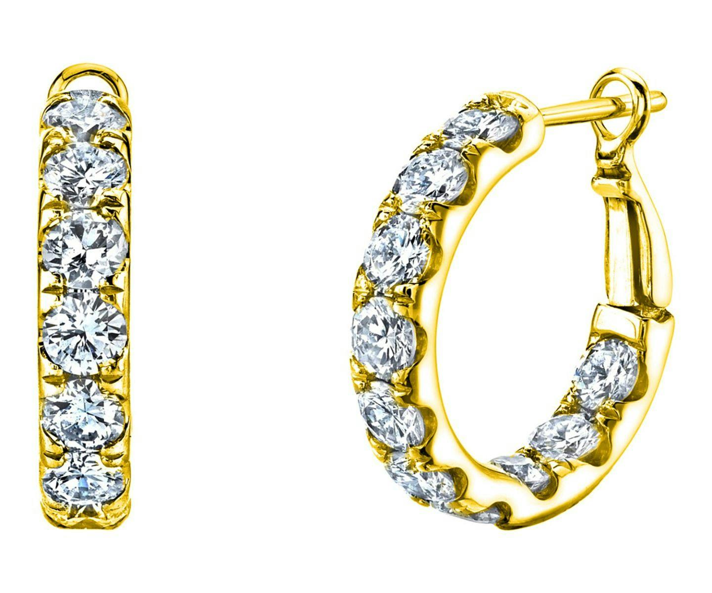18k Yellow Gold 0.75 Inch Diamond Hoop Earrings