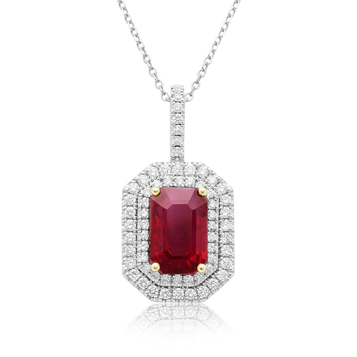 18k White Gold Burma Ruby & Diamond Pendant
