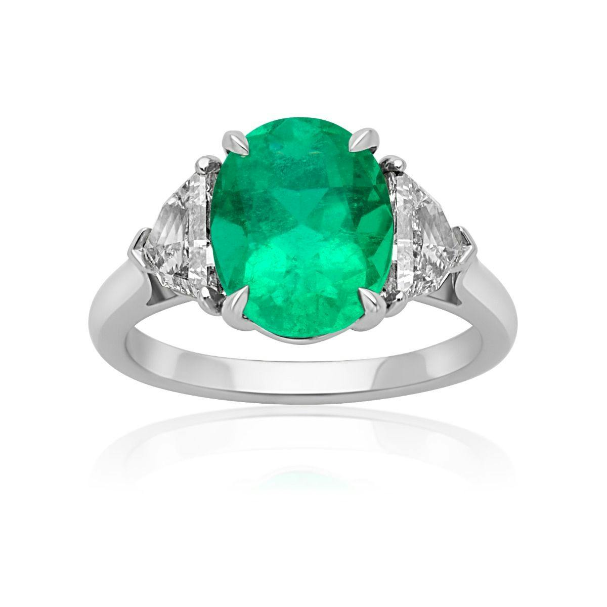 Columbian Emerald 3 Stone Platinum Ring