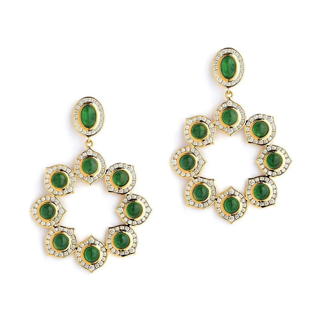 18k Yellow Gold Emerald and Diamond Kamala Earrings