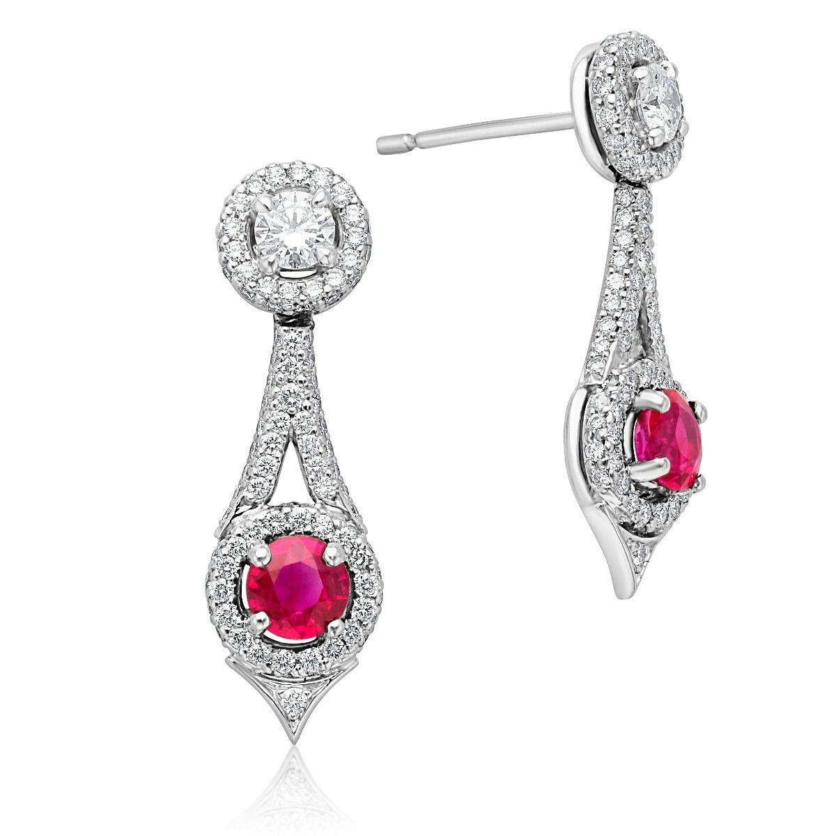 Platinum Diamond & Ruby Drop Earrings