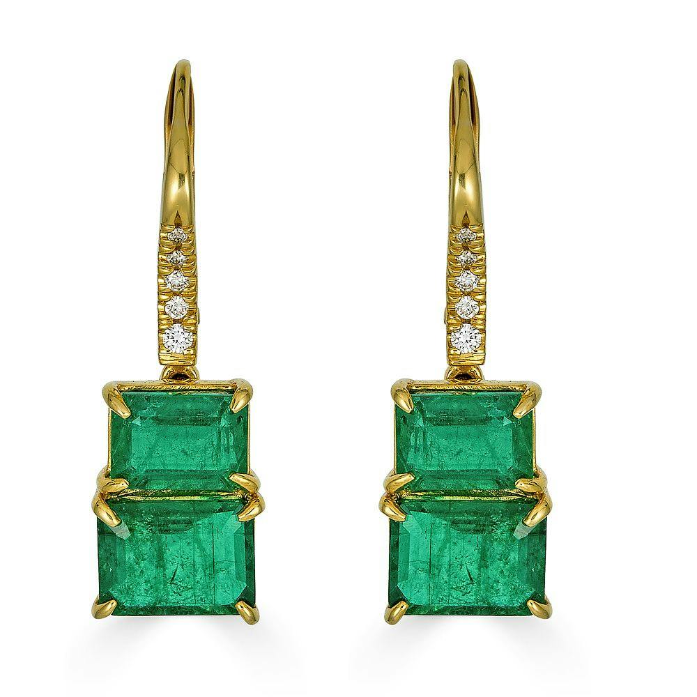 Piranesi 18k Yellow Gold Emerald Leverback Earrings