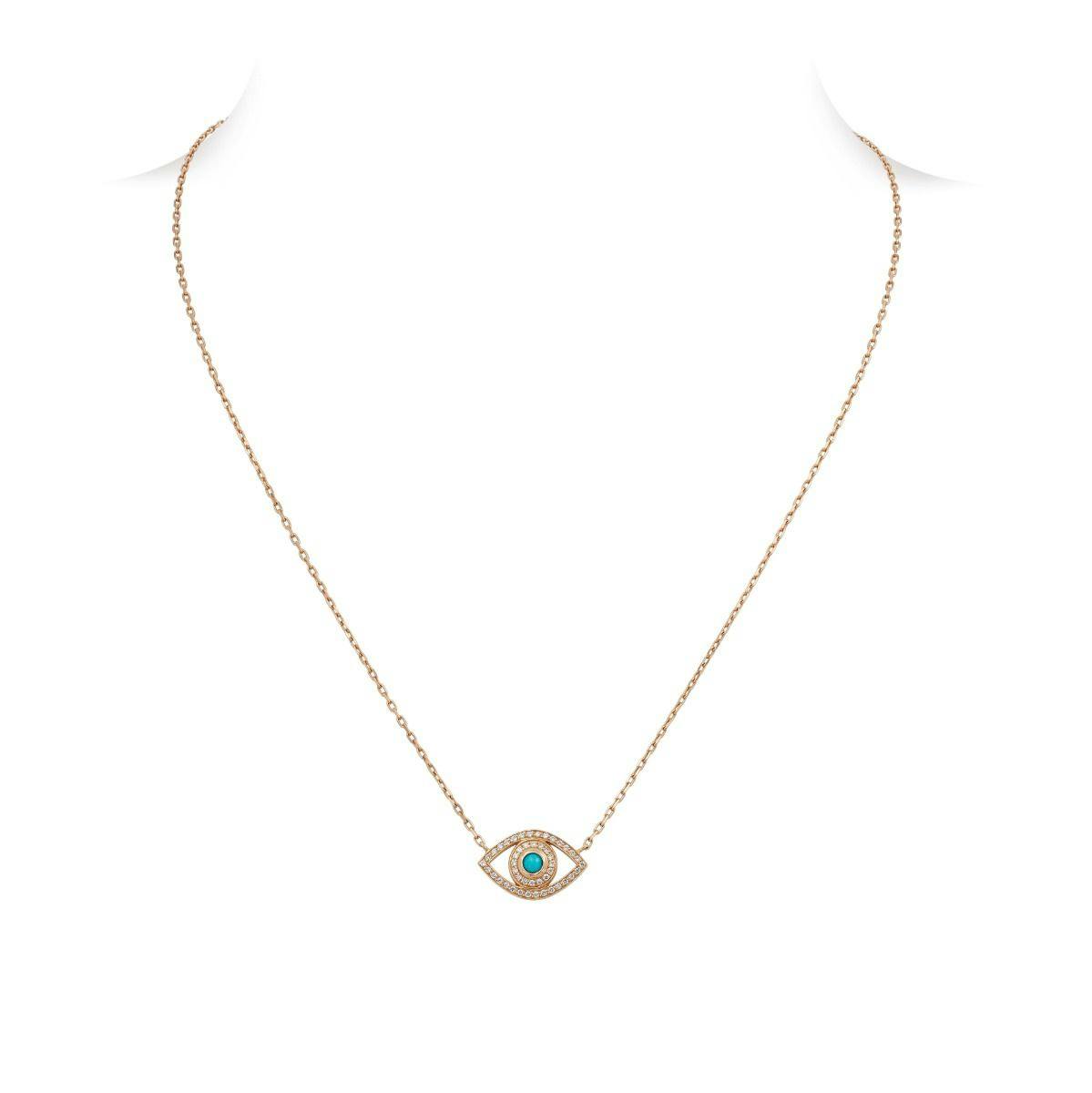 18k Rose Gold Turquoise & Diamond Mini Evil Eye Necklace