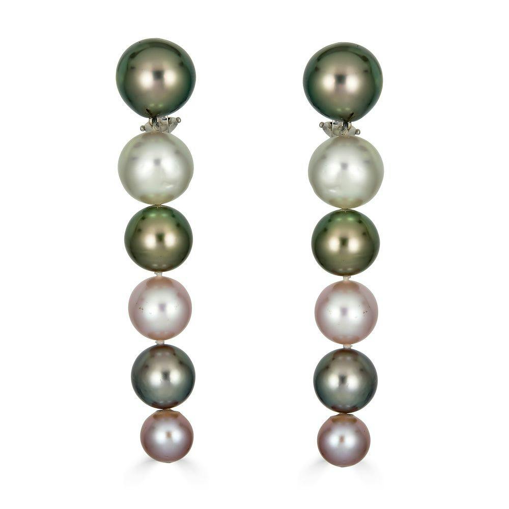 Piranesi 18k White Gold Multi-Color Pearl Drop Earrings
