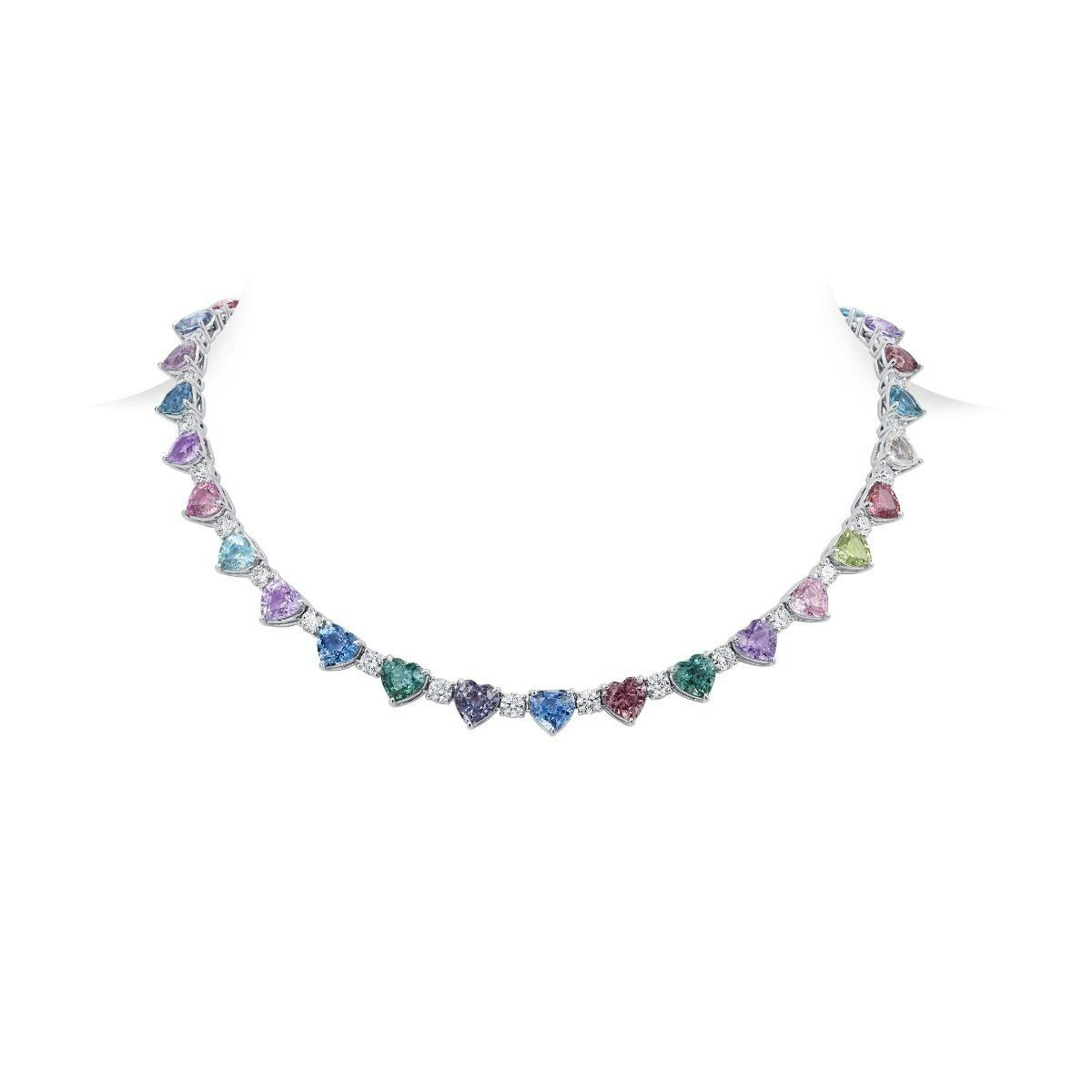 J.B. Star Platinum Multicolor Heart Shape Sapphire Necklace