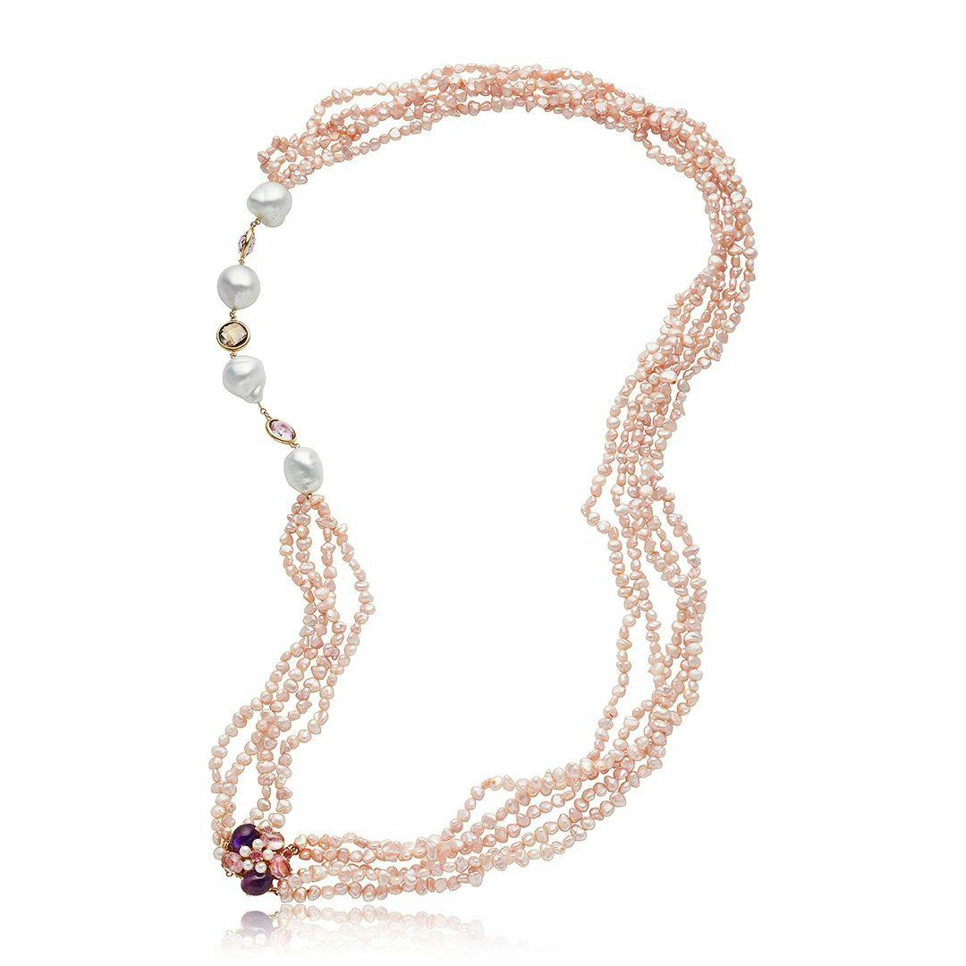 Keshi Peach Fresh Water Pearl and Baroque Pearl Strand Necklace