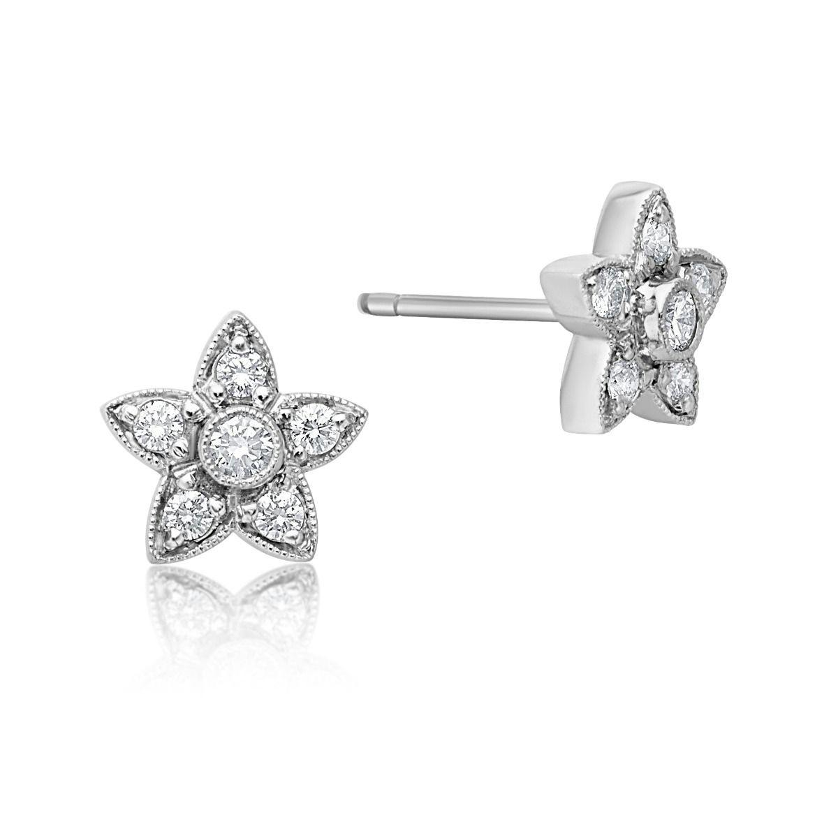 18k White Gold Flower Diamond Earrings