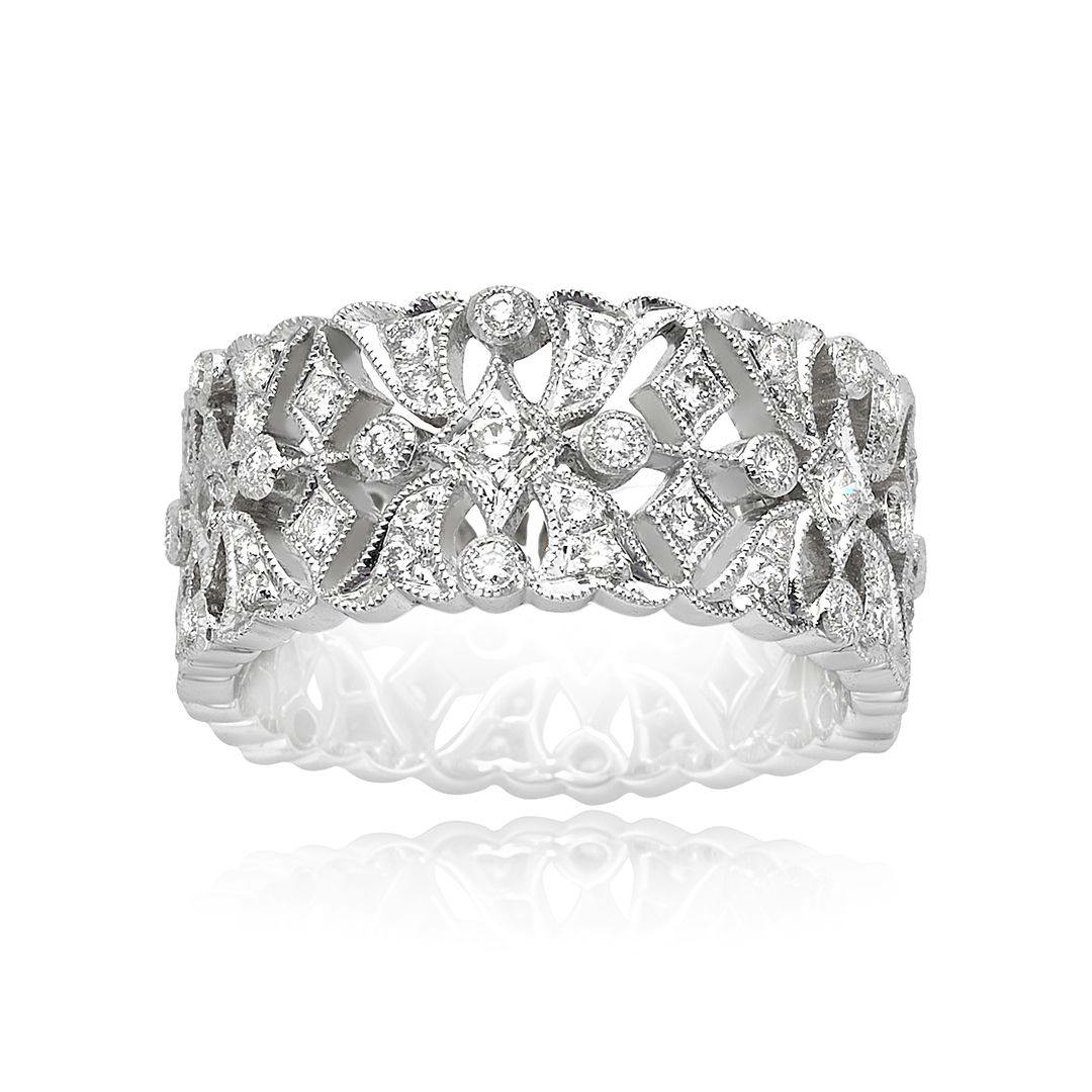 Estate 18k White Gold Pierced Diamond Band Ring