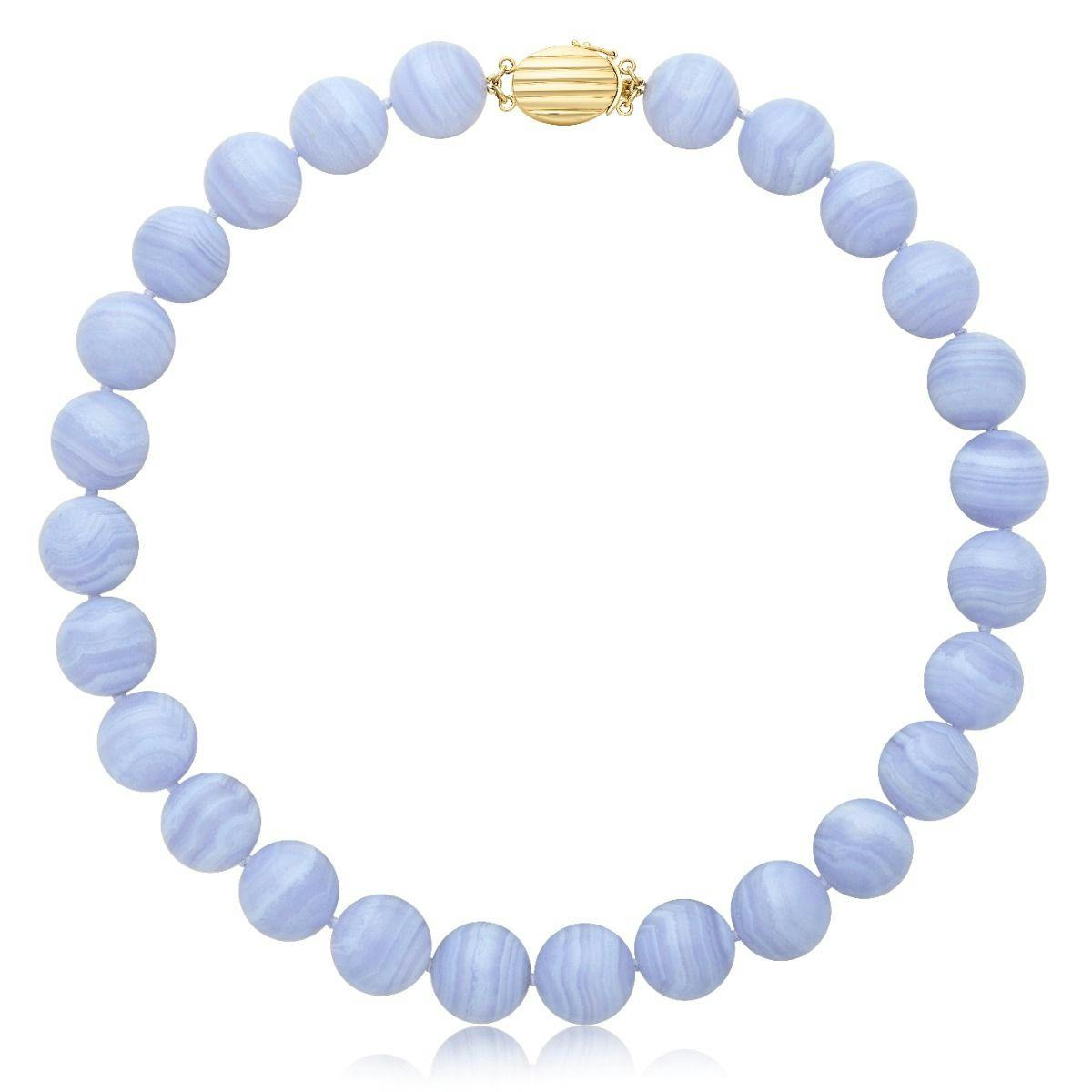 Gump's 14k White Gold Blue Agate Bead Necklace