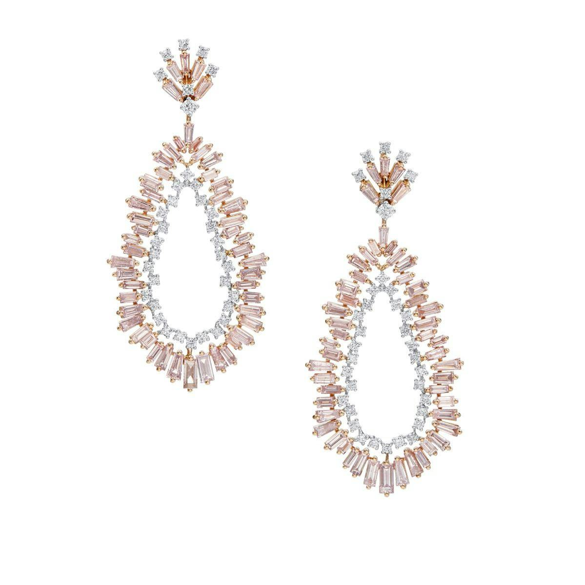 Eiseman Collection 18k Rose & White Gold Purple Pink Diamond Pear Shape Drop Earrings