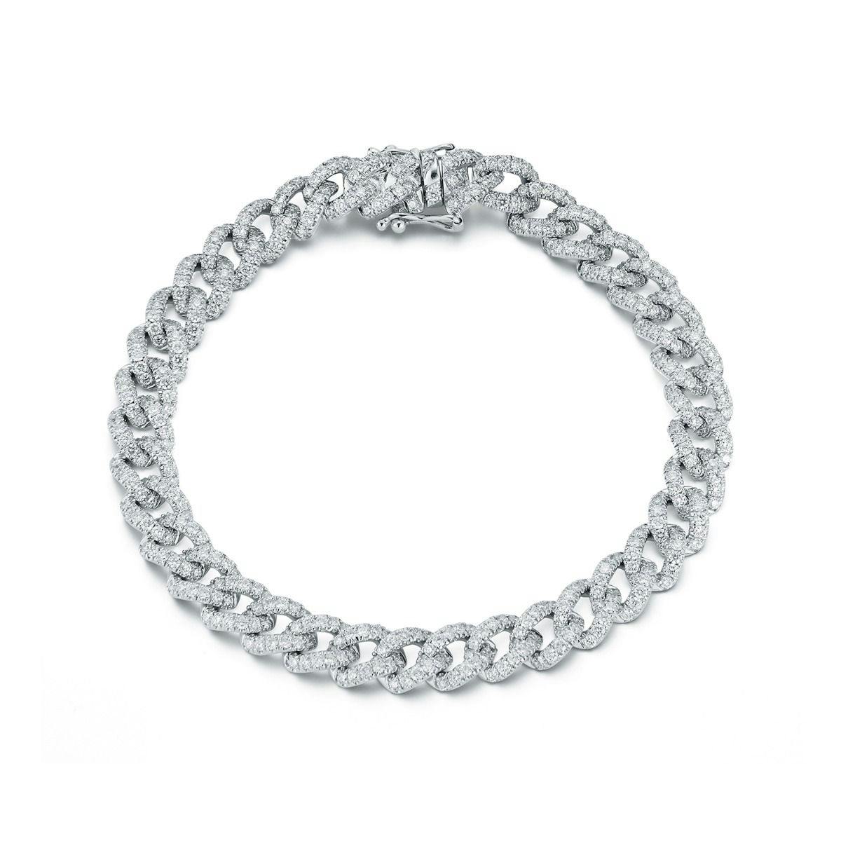 18k White Gold Pave Diamond Curb Link Bracelet