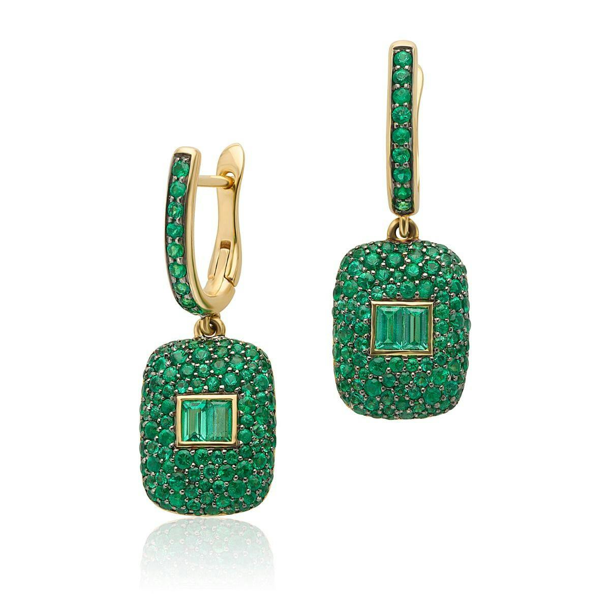 18k Yellow Gold Emerald Drop Earrings
