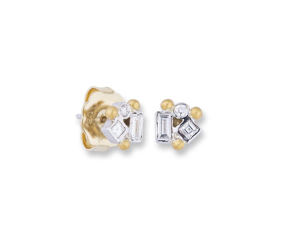 Lika Behar 18k White Gold & 24k Yellow Gold Dylan Diamond Stud Earrings