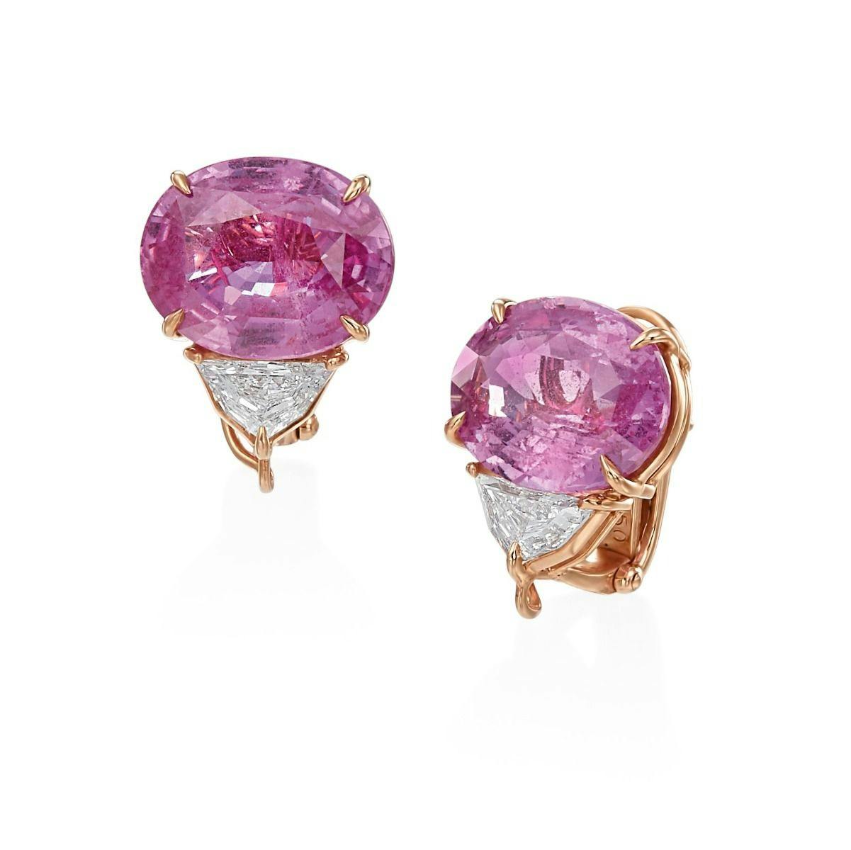Piranesi 16.3 CT Pink Sapphire & Diamond 18k Rose Gold Earrings