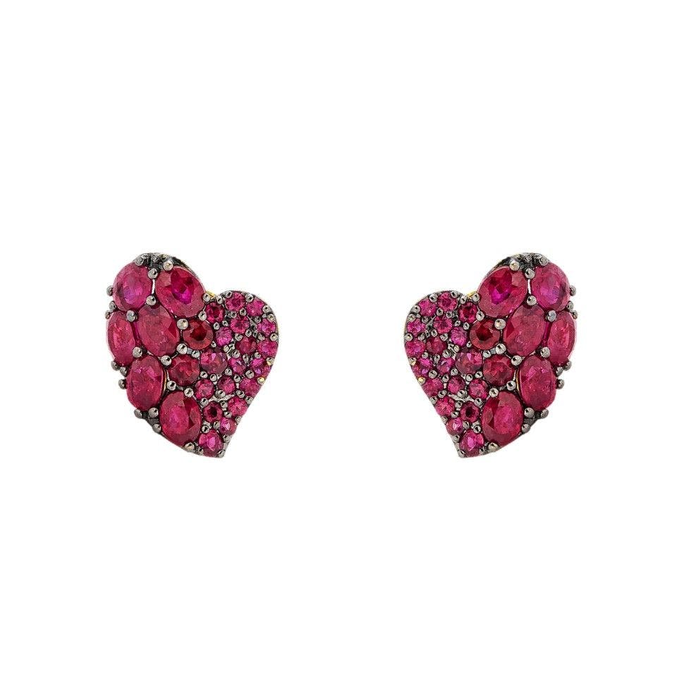 Piranesi 18k Yellow Gold Pave Ruby Heart Earrings