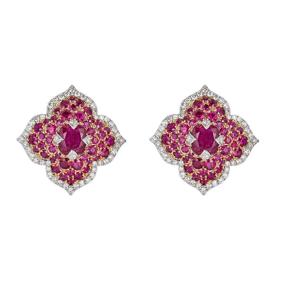 Piranesi 18k White & Rose Gold Ruby & Diamond Earrings