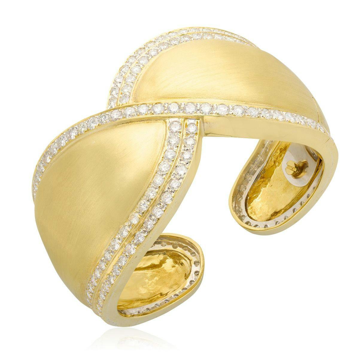 1970's 18k Yellow Gold Pave Diamond Cuff Bracelet