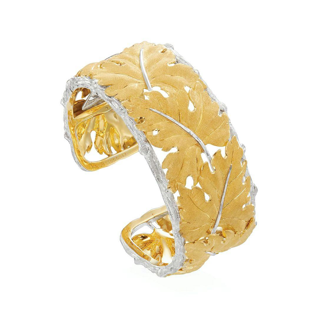 Estate 18k Gold Buccellati Textured Leaf Cuff Bracelet