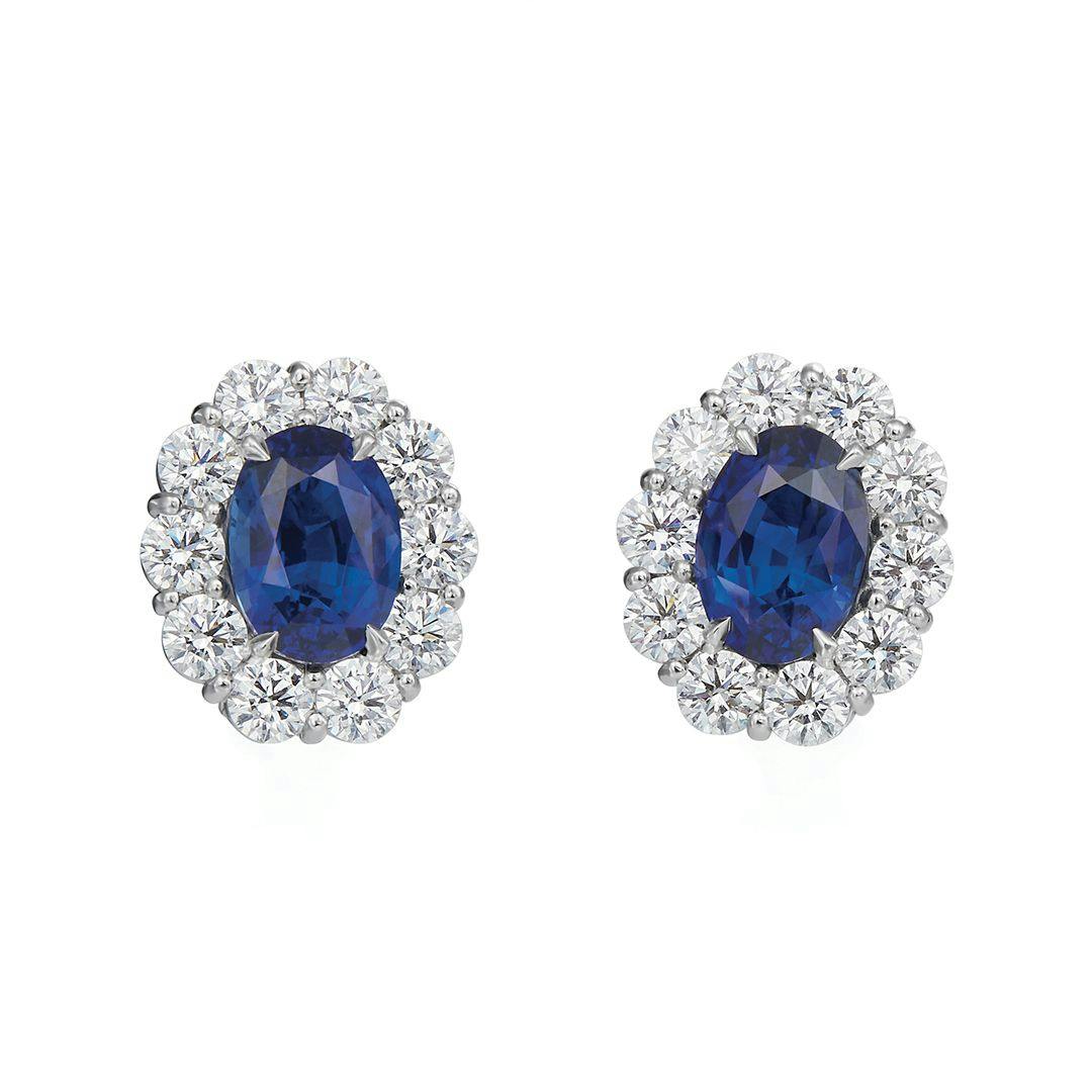 Platinum Oval Ceylon Sapphire & Diamond Earrings