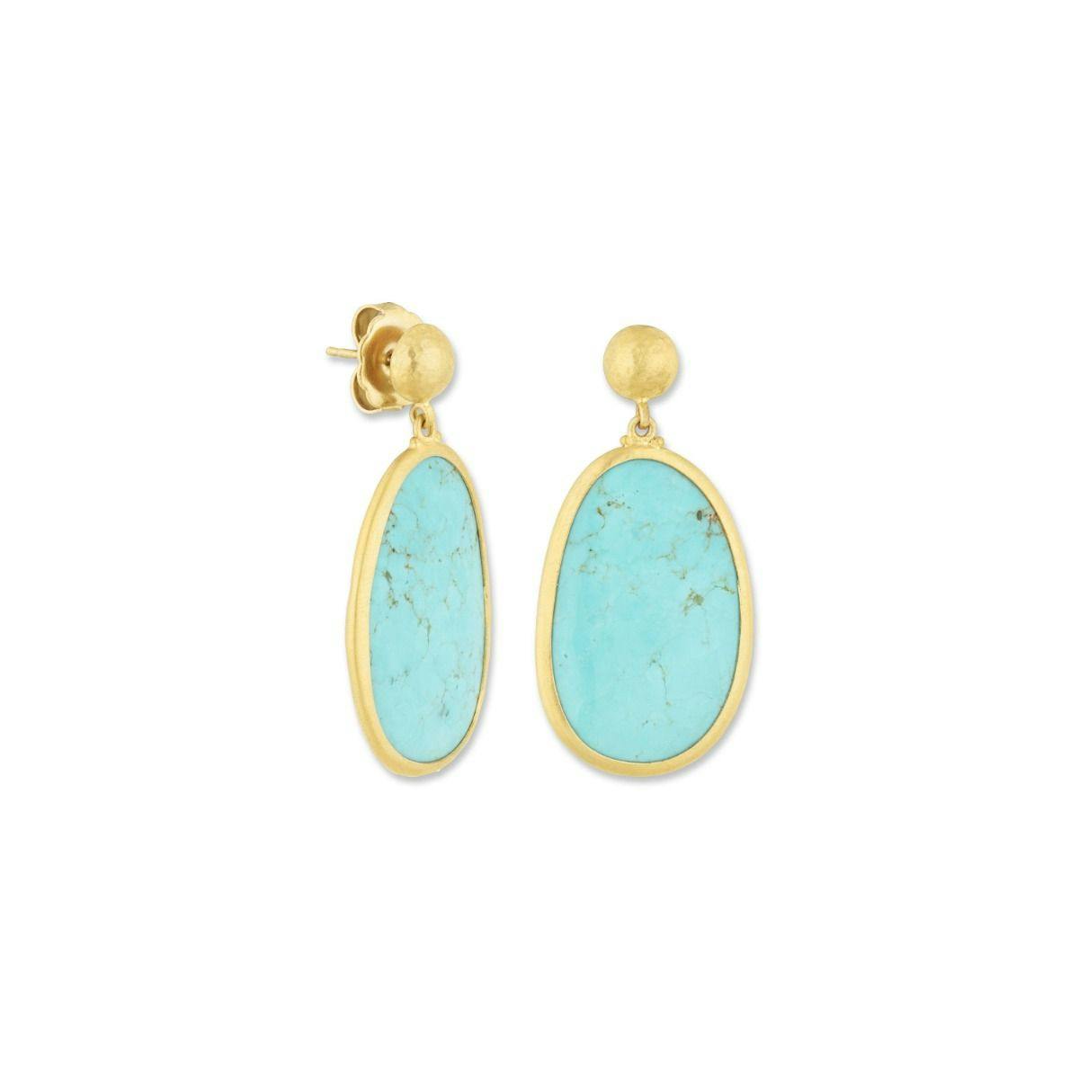 Lika Behar 22K Yellow Gold Button Top Turquoise My World Drop Earrings